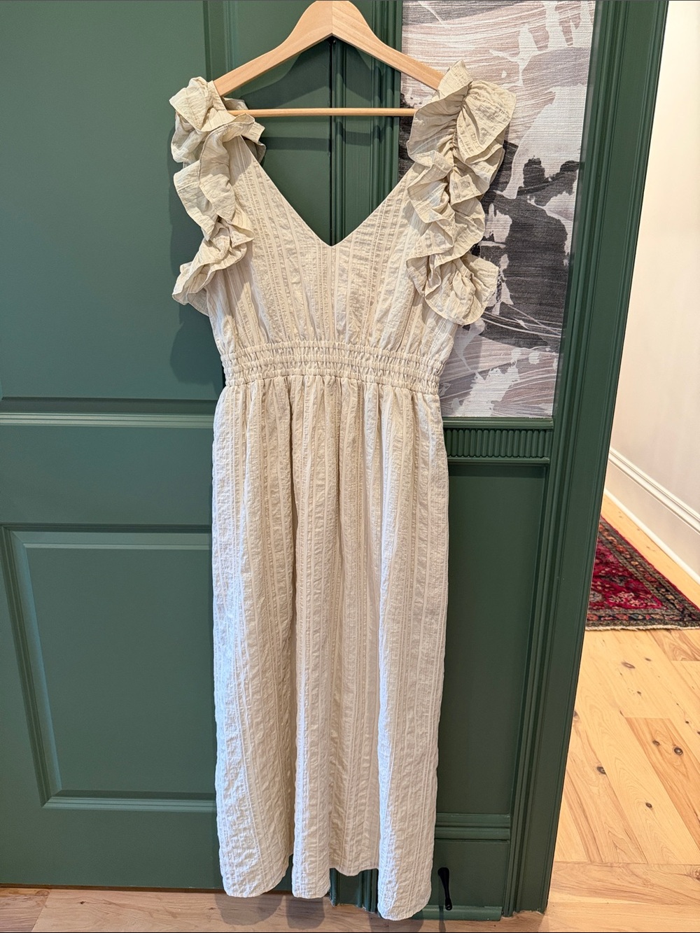 Mare Mare x Anthropologie Cream Ruffle-Sleeve V-Neck Midi Dress